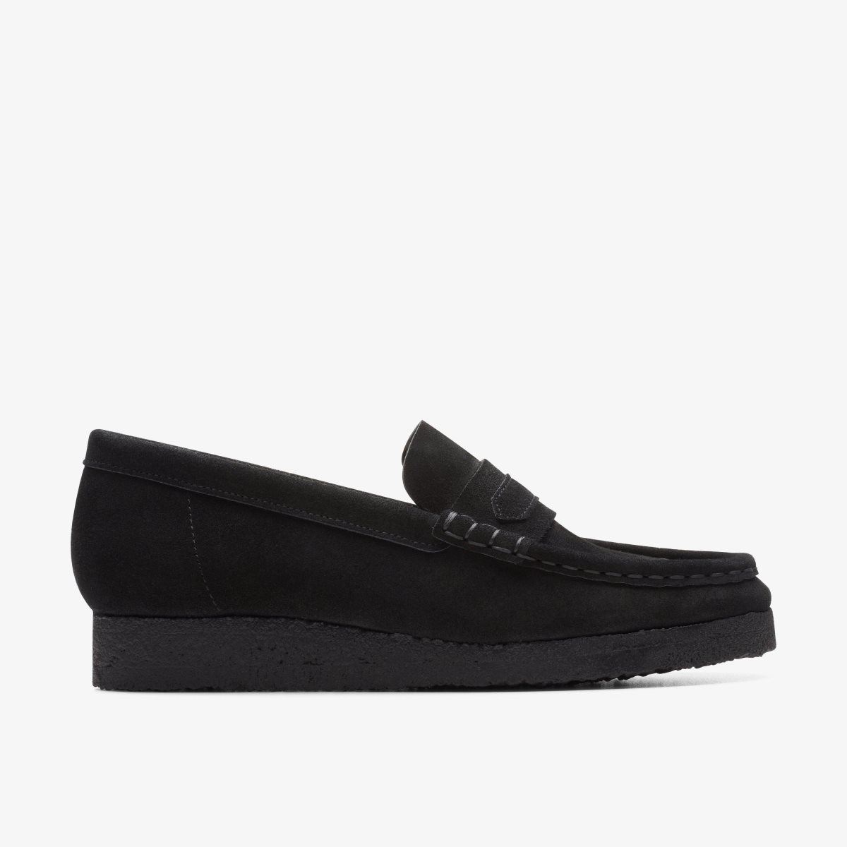 Femme Mocassin Clarks Wallabee Loafer Black Suede Noir - ZYN-60136336