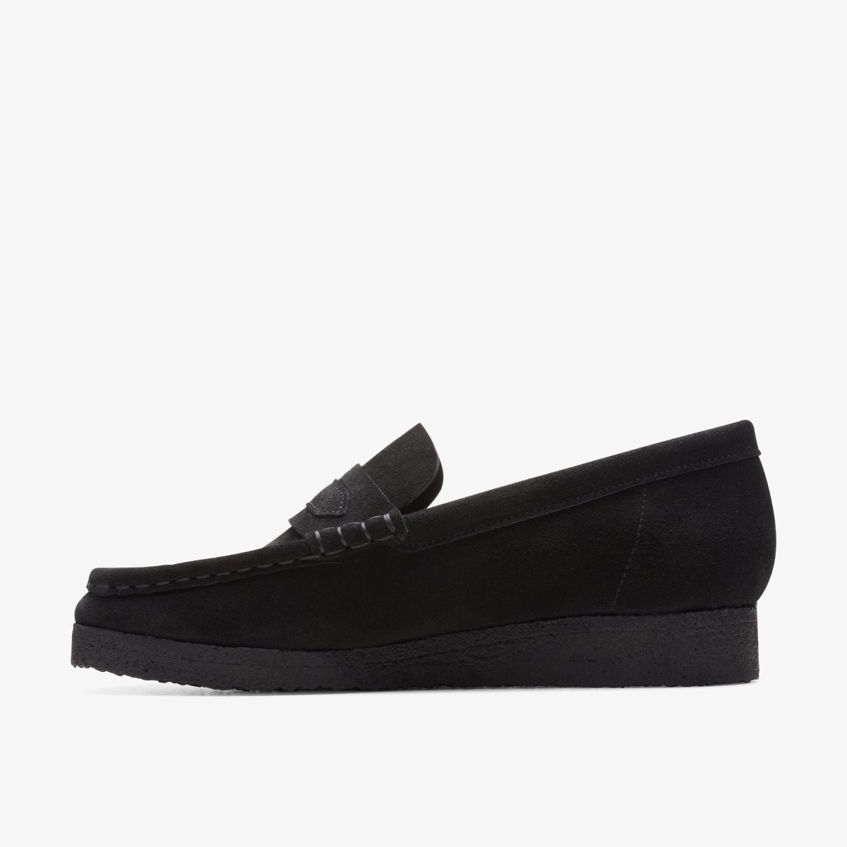 Femme Mocassin Clarks Wallabee Loafer Black Suede Noir - ZYN-60136336