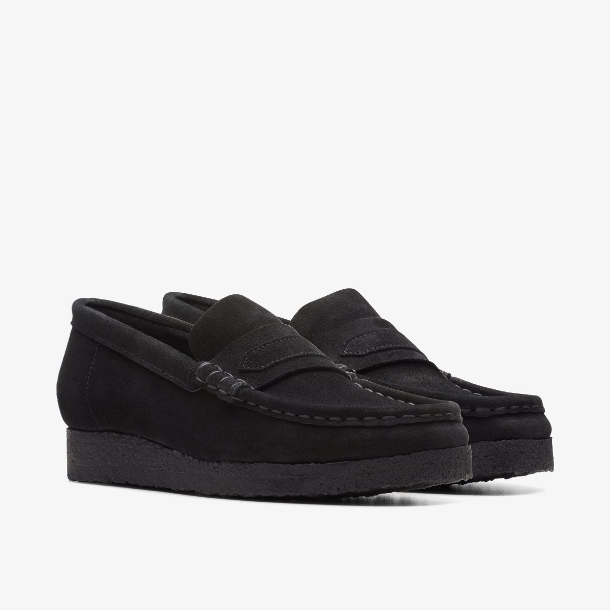 Femme Mocassin Clarks Wallabee Loafer Black Suede Noir - ZYN-60136336