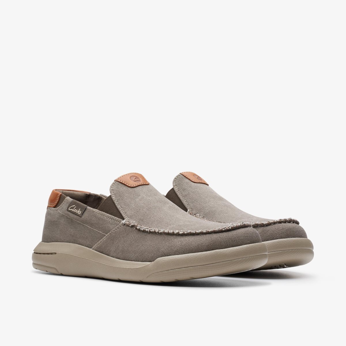 Homme Slip On & Loafers Clarks Driftlite Step Taupe Canvas Grise Marron - VCF-63903382