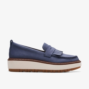 Femme Chaussures Plateforme Clarks Orianna Loafer Navy Nubuck Bleu Marine - DVQ-88618040