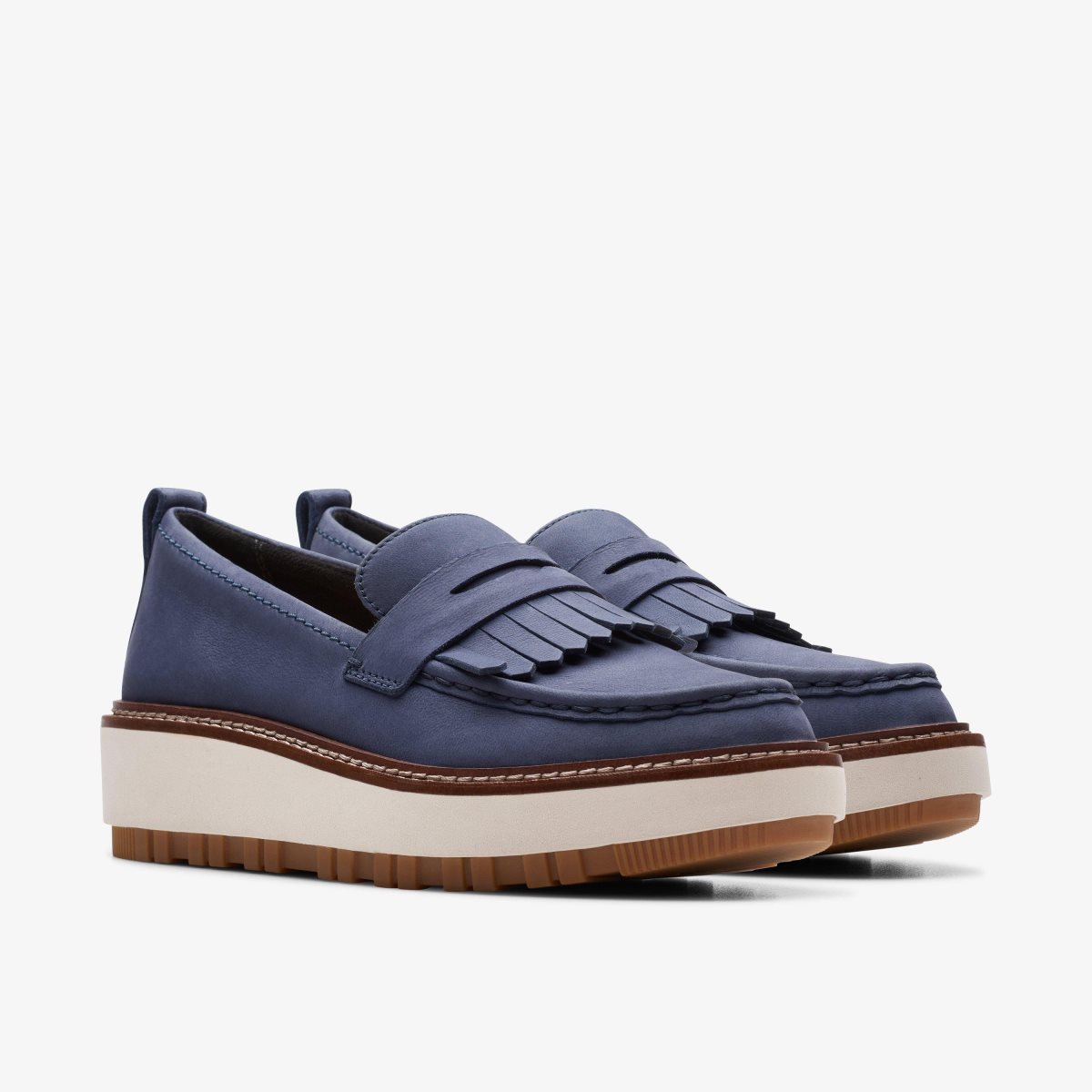 Femme Chaussures Plateforme Clarks Orianna Loafer Navy Nubuck Bleu Marine - DVQ-88618040