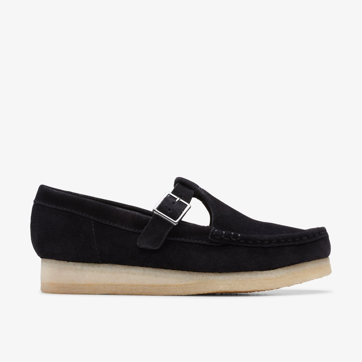 Femme Mocassin Clarks Wallabee T-Bar Black Suede Noir - JMZ-06046022