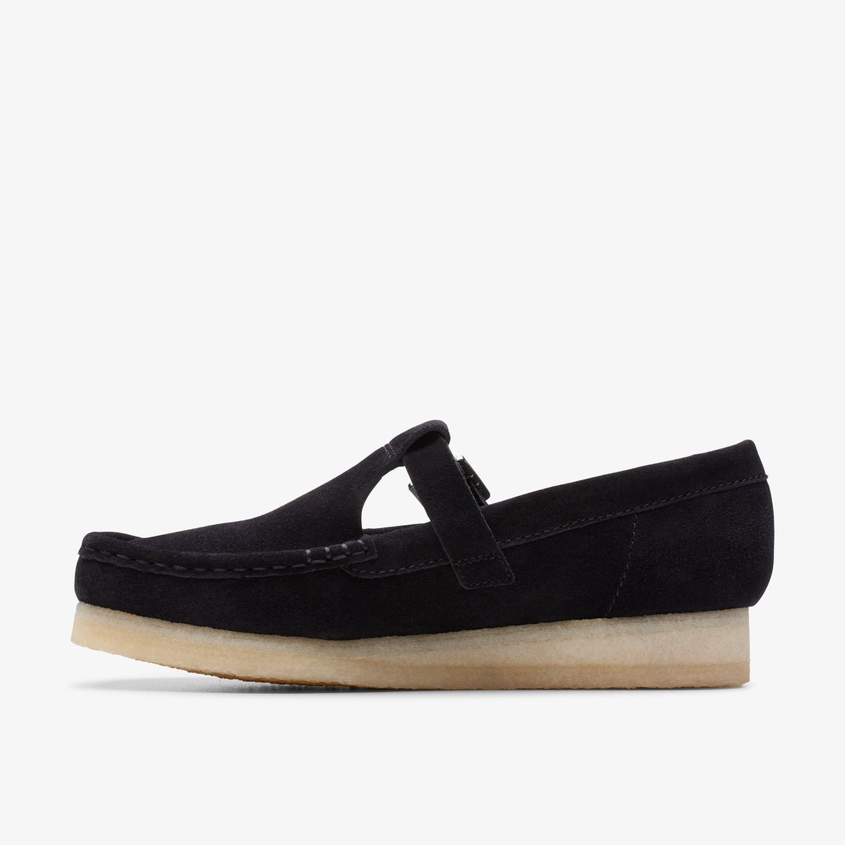 Femme Mocassin Clarks Wallabee T-Bar Black Suede Noir - JMZ-06046022