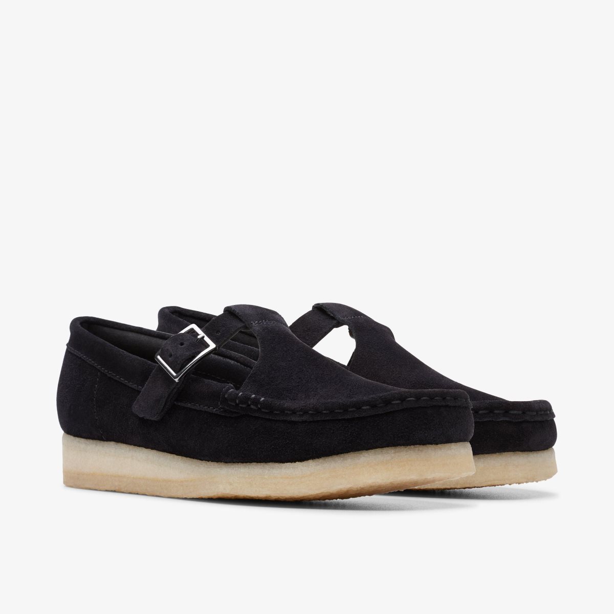 Femme Mocassin Clarks Wallabee T-Bar Black Suede Noir - JMZ-06046022